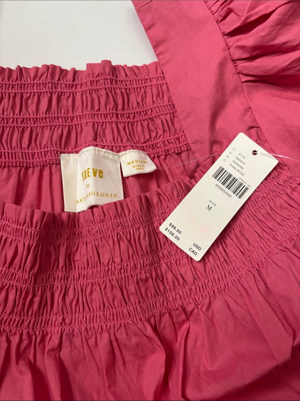 Maeve by Anthropologie Hot Pink Puff-Sleeve Square Neck Blouse - Picture 2 of 4